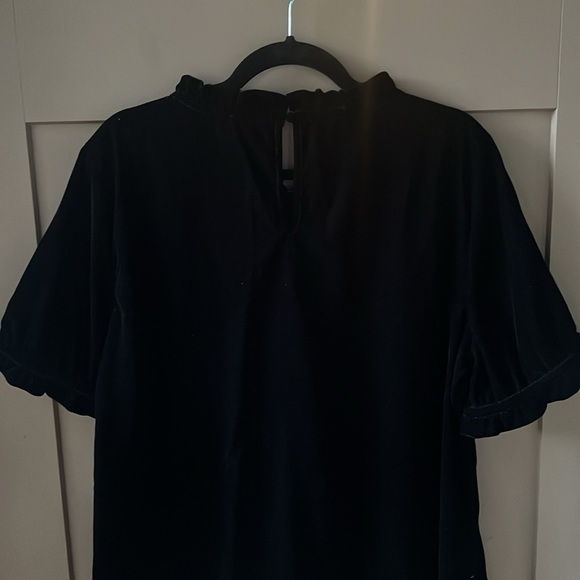 Gap XL Black Short Sleeve Velvet Blpuse Ruffle Collar & Sleeve Holiday Essential - Picture 6 of 7